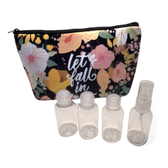 Set Neceser De Viaje + 4 Envases Para Rellenar - Flores Negro