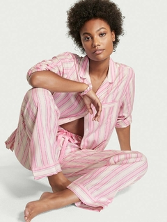 Pijama Franela Rosa Rayado Lurex Plata + Colita Pelo S Linea Signature Victoria's Secret