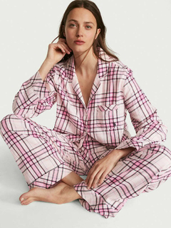 Pijama Franela Rosa Cuadrille Lurex Plata S M Linea Signature Victoria's Secret