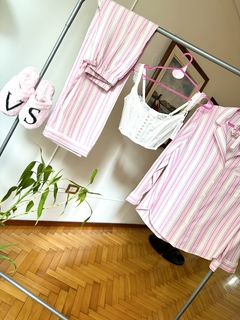 Pijama Franela Rosa Rayado Lurex Plata + Colita Pelo S Linea Signature Victoria's Secret - Ninna's Choice