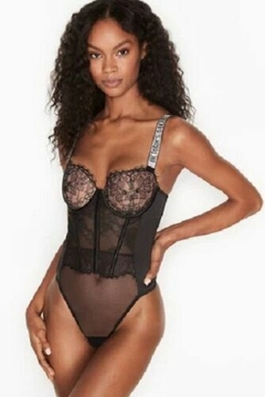 Body Encaje Negro y Nude Lightly Lined Bretel Strasses S 85/90 Linea Very Sexy Shine Victoria's Secret