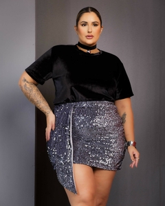 SHORTS SAIA EM PAETÊ DAYARA - CINZA - D' VINA PLUS SIZE