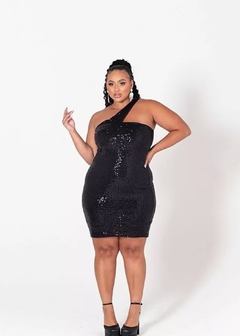 VESTIDO NULA MANGA PAETE GLAUCIA - PRETO - D' VINA PLUS SIZE