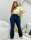 CALÇA JEANS FLARE COM BRILHO