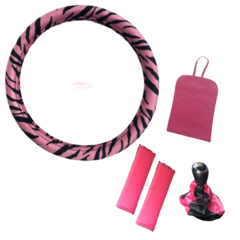 Kit Savage Pink- Cubre Volante Cebra + Cinturones+ Palanca+ Bolsita