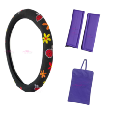 Kit Bloom Chic- Cubre Volante Flores + Cubre Cinturones + Bolsita Multiuso Violeta