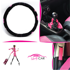 Set Cubre Volante Negro + Cubre Palanca+ Cubre Cinturones Rosa - comprar online