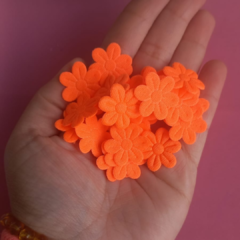 Aplique florzinha tecido laranja neon - 20 unidades