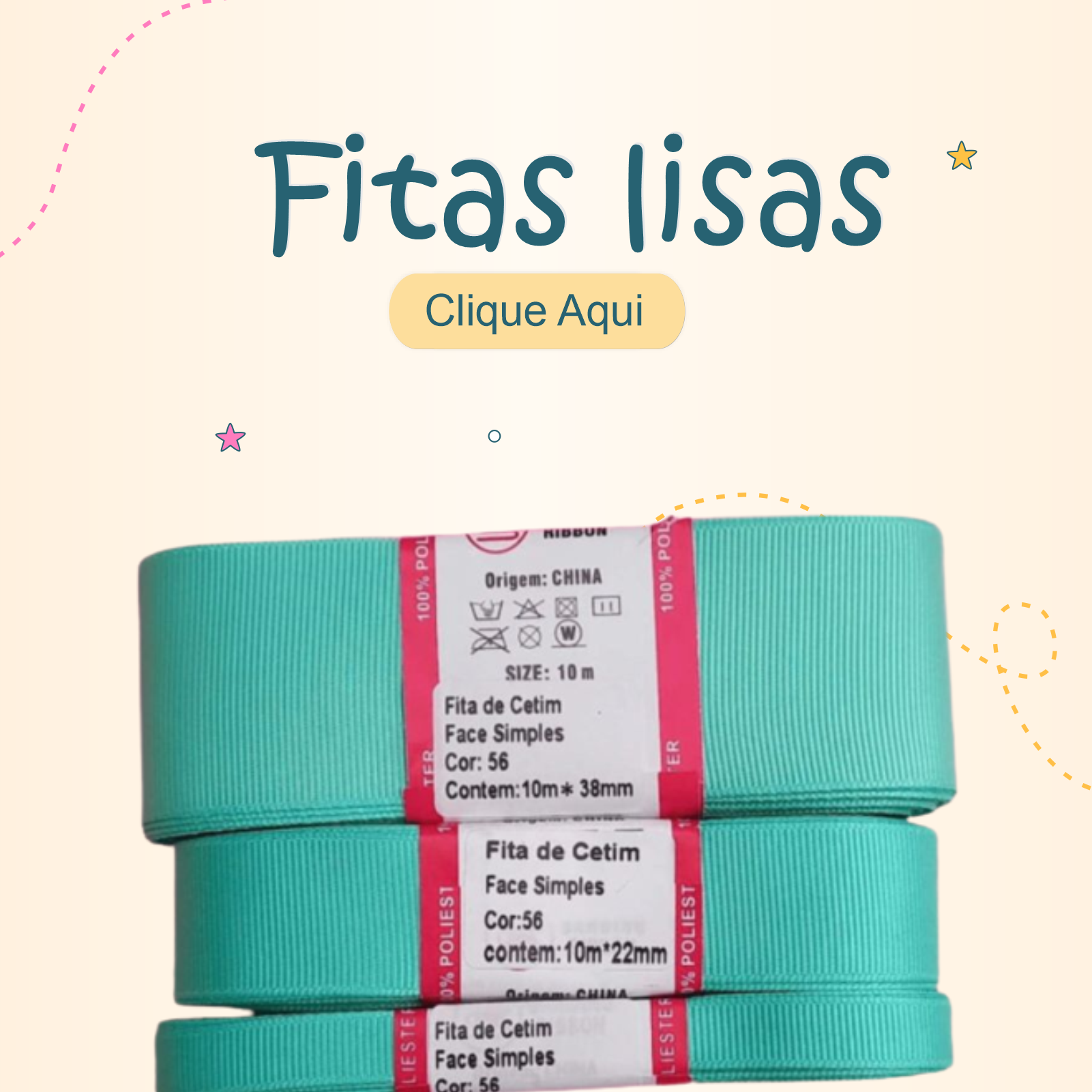 Banner de Fitas da May - Fitas Lisas e Estampadas e Aviamentos Diversos para Seus Projetos.