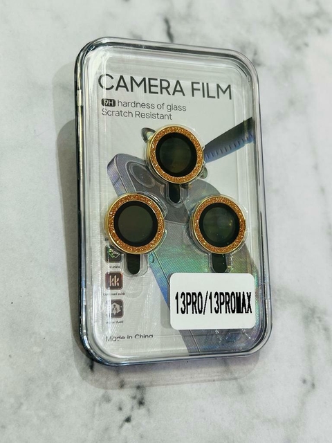 LENTES PARA CAMARA INDIVIDUALES CON BRILLOS DORADOS IPH 13 PRO / 13 PRO MAX