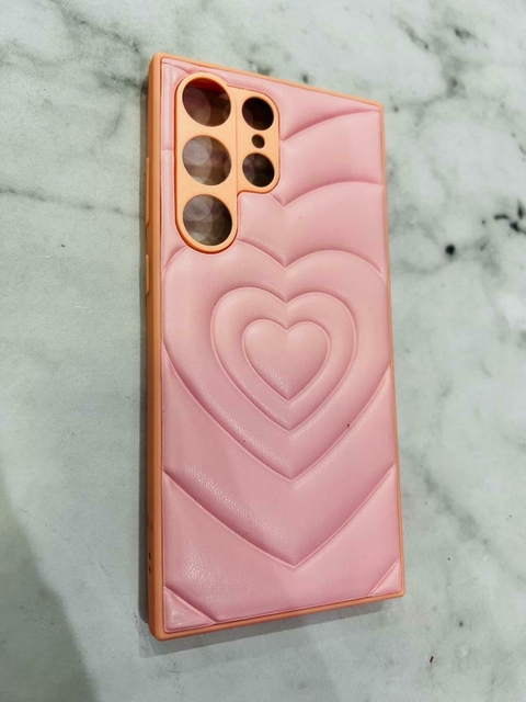 CASE PUFFER PINK HEART S23 ULTRA