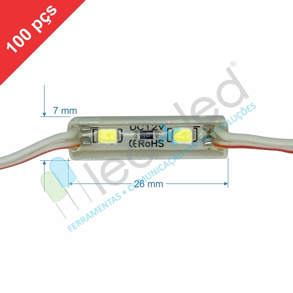 100 Mini Módulo LED 26x7mm Branco Frio