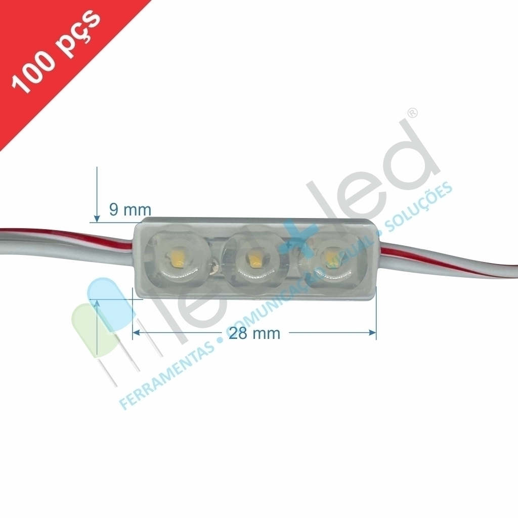 100 Módulo Mini LED com Lente 160° Branco Quente