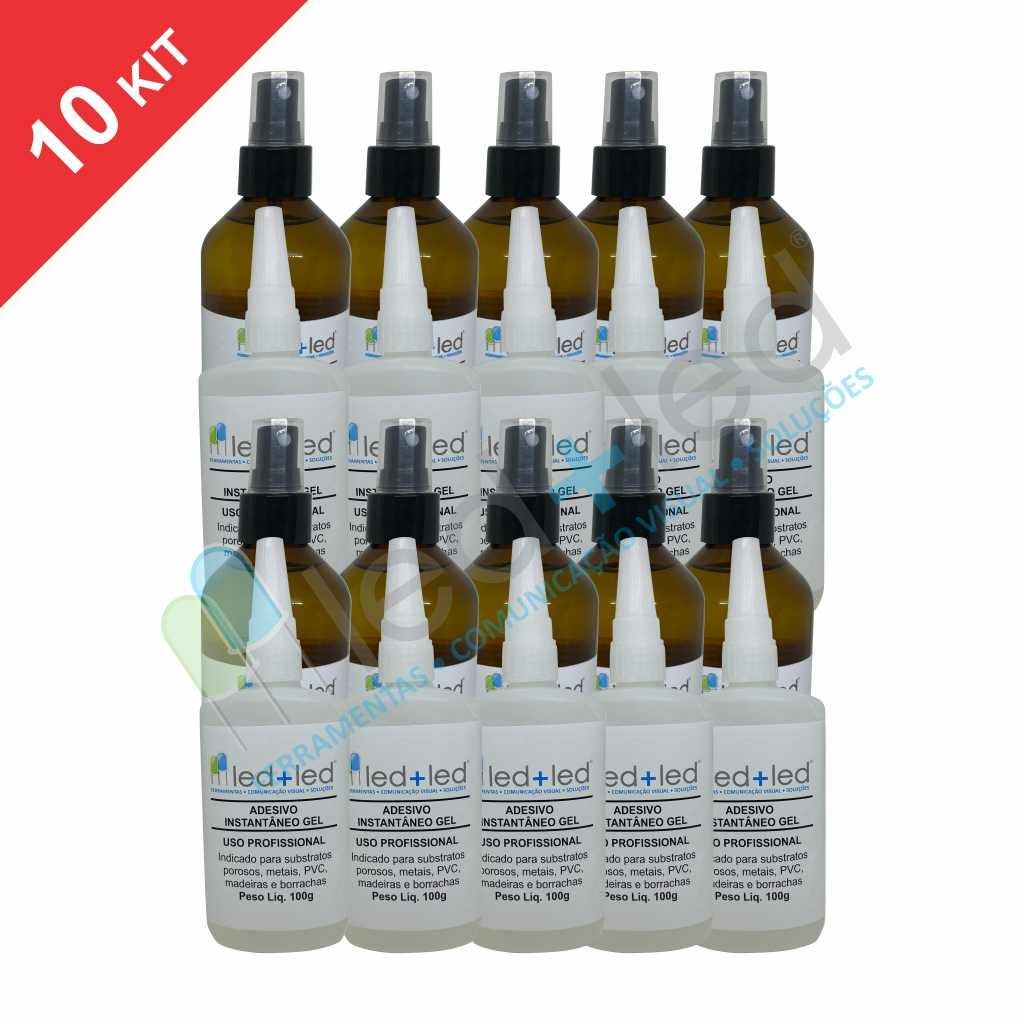 10 Kit Adesivo Instantâneo Gel + Acelerador Ativador