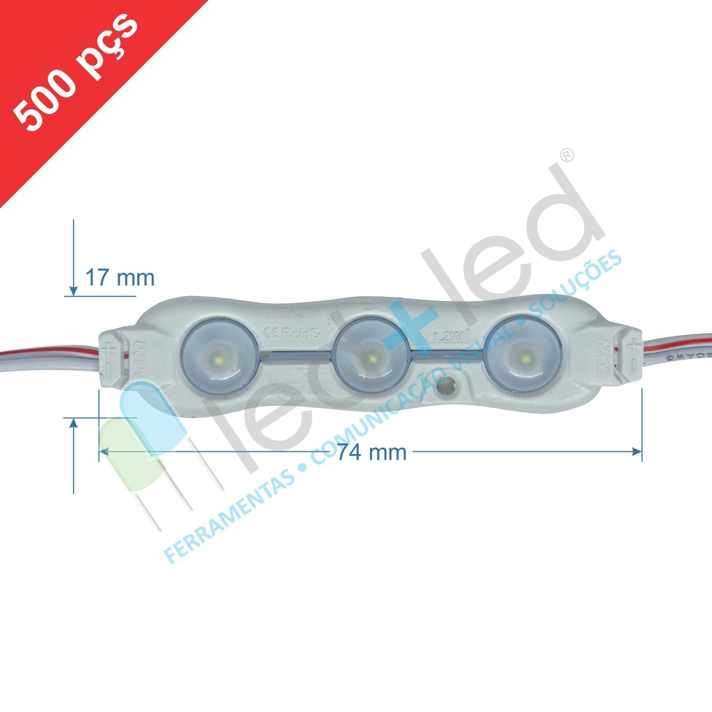 500 Módulos Coreano 3 LED com Lente 160° cor Branco Frio