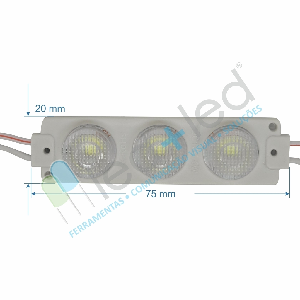 10 Módulo Mega Lente 3 LED Lateral Branco Frio 3W