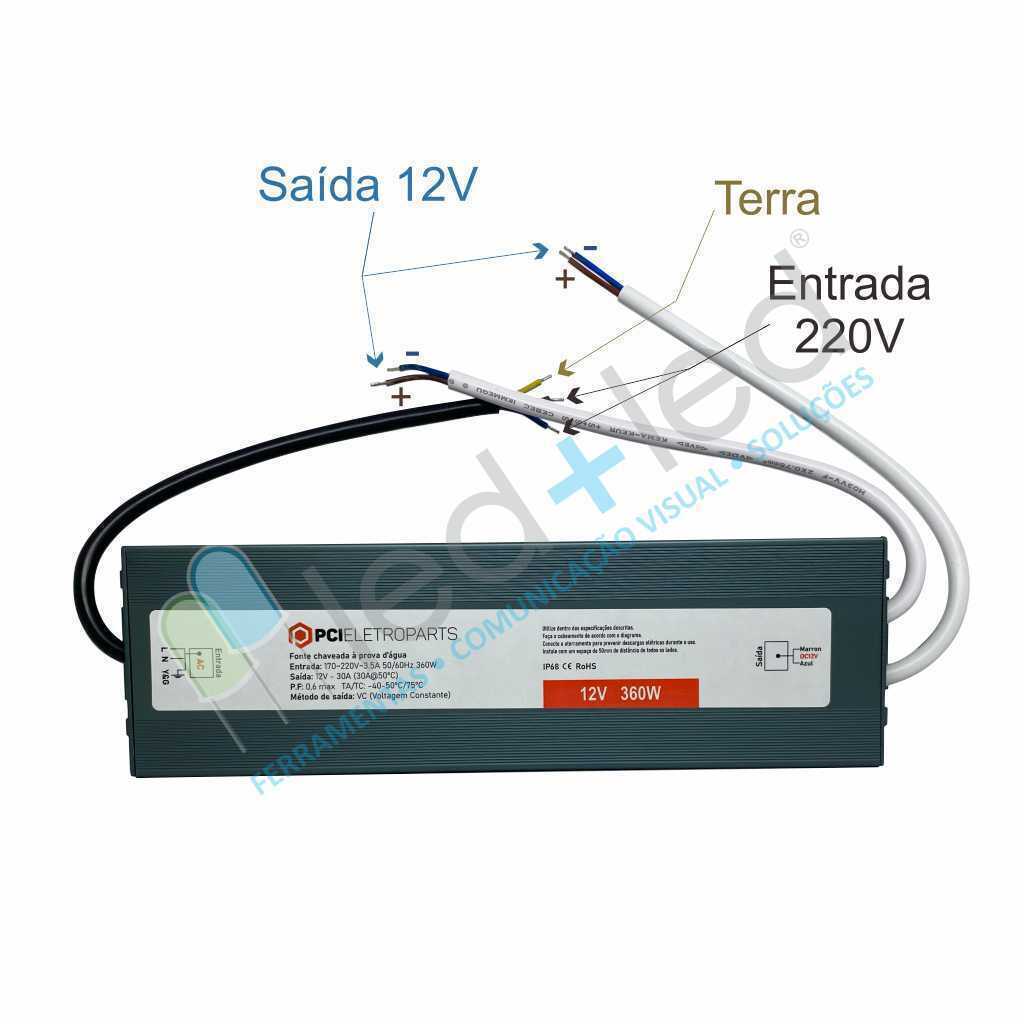 Fonte Blindada 360W 30A 12VDC 220V