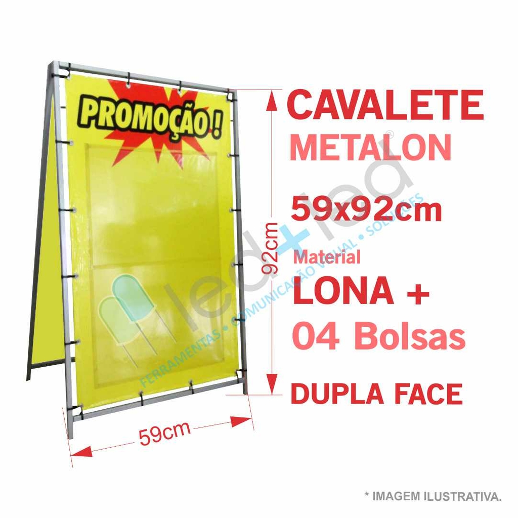 Cavalete 59x92cm Metalon e Lona 2 Faces 4 Bolsas A3