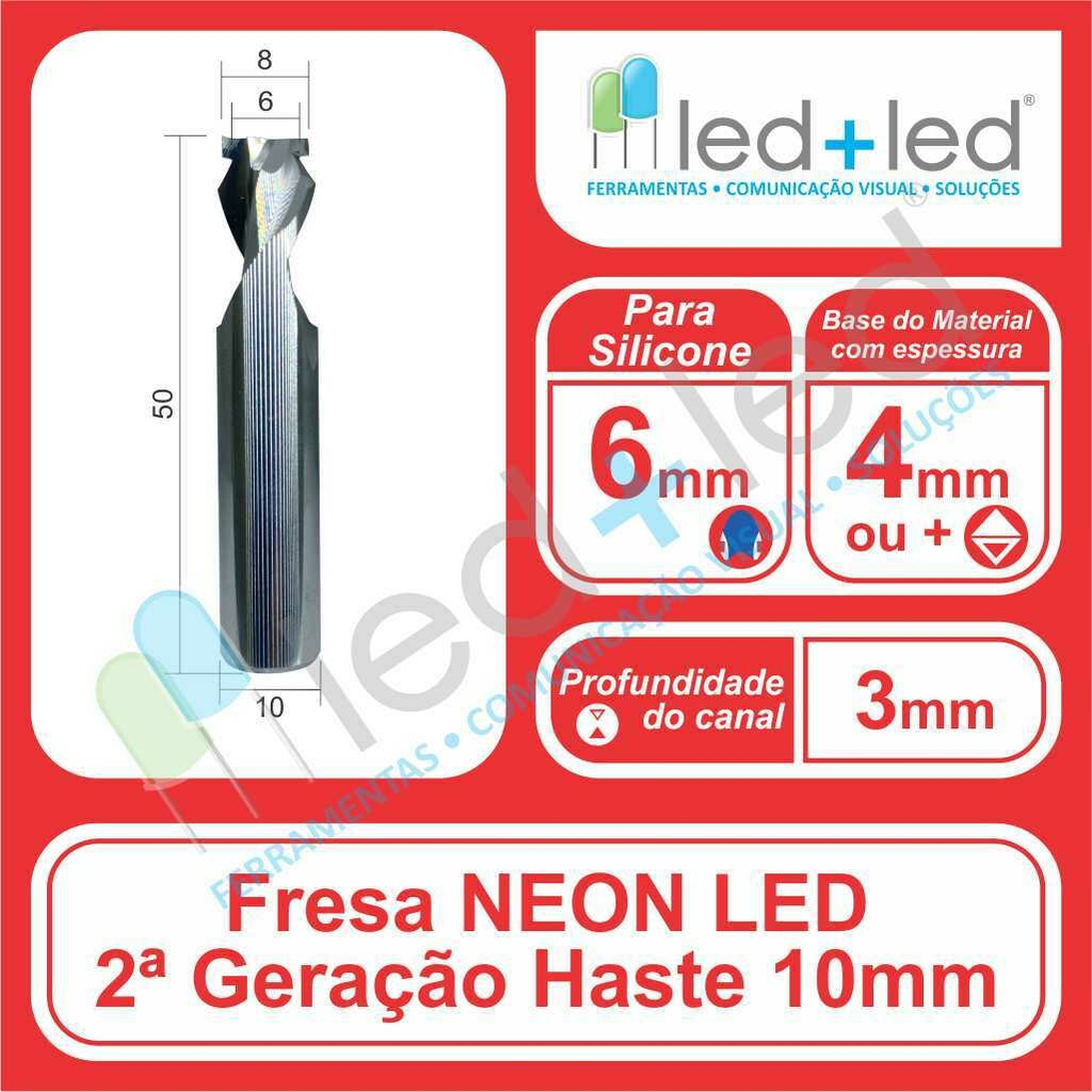 Fresa Cava Canal LED Neon 6mm 2a Geração Haste 10mm *rebaixar 3mm*