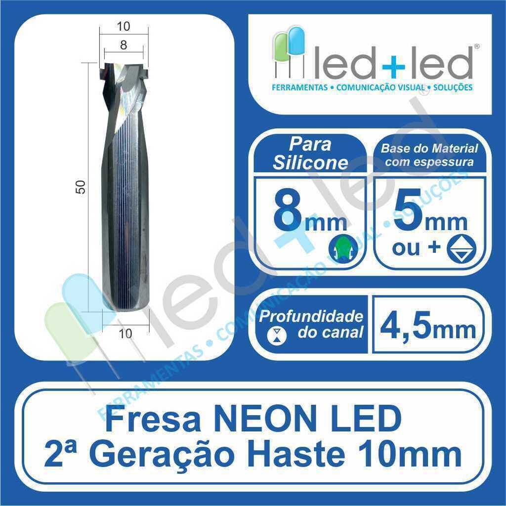 Fresa Cava Canal LED Neon *8mm* 2a Geração Haste 10mm *rebaixar 4,5mm*