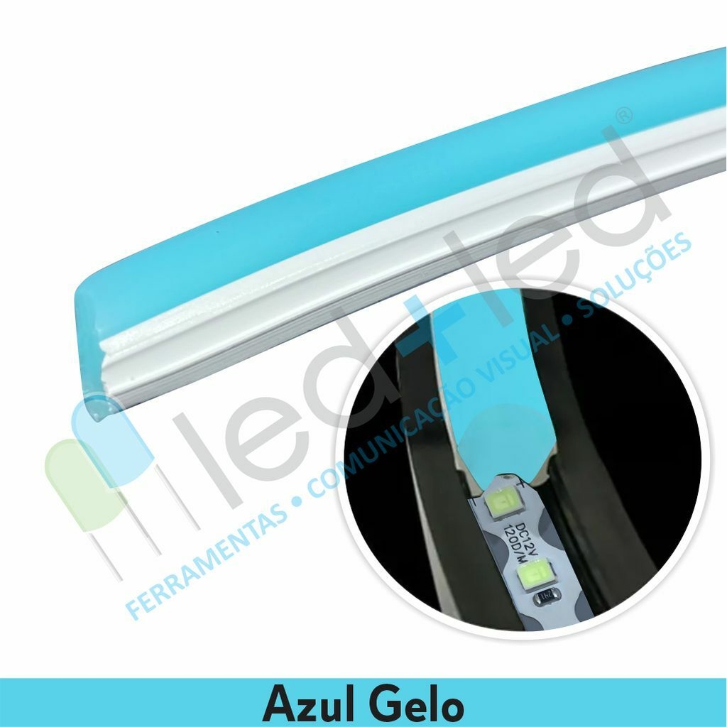 Neon LED Segunda Geração 5 metros Azul Gelo 6mm c/ Fita LED IP20