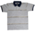 3230-50 - Camisa Polo Masc Laço Forte Cinza Mescla Claro/Linhas Branca,Bege,Azul Escuro/Gola Azul Marinho com Branco