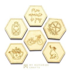 Kit de Madeiras Adesivadas Hexagonais - My Memories Crafts - Coleção My Country Life - MMCMCL-11