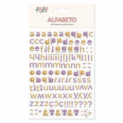 Cartela de Adesivos Puffy - Modelo Alfabeto Lilás & Amarelo - Juju Scrapbook