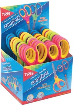 Tesoura Escolar Inox TRIS Confort - Unitário - Diversas Cores