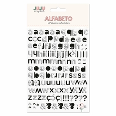 Cartela de Adesivos Puffy - Modelo Alfabeto Preto & Branco - Juju Scrapbook