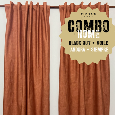 Combo Home - Juego de Cortinas Black Out textil Simil Lino + Voile Natural Liso