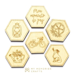 Kit de Madeiras Adesivadas Hexagonais My Memories Crafts - Coleção My Country Life - MMCMCL-11