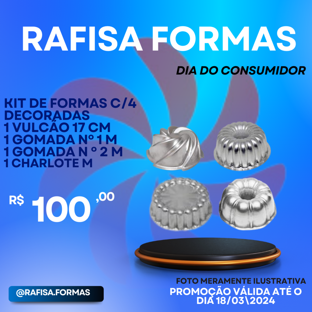 DIA DO CONSUMIDOR: KIT C/4 FORMAS DECORADAS M