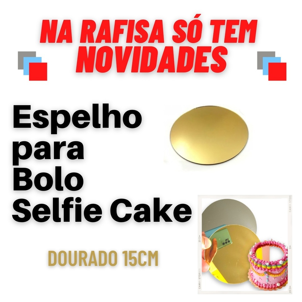 ESPELHO REDONDO PARA BOLO SELFIE CAKE - DOURADO - 15CM