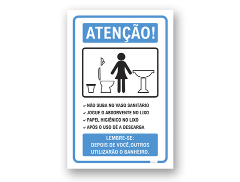 Placa aviso não jogue papel no vaso sanitário