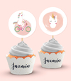 Wrappers + Toppers para Cupcakes Unicornio