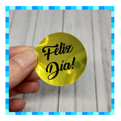 Stickers "Feliz Día" - 4CM - Metalizado Oro