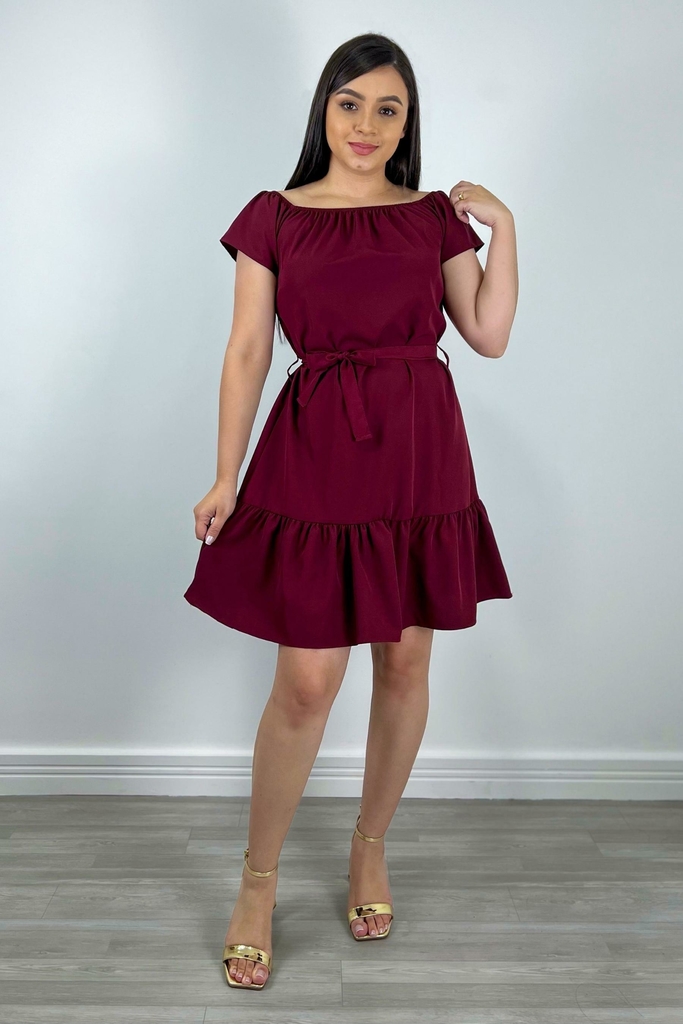 Vestido Ciganinha Feminino Curto Liso Vinho