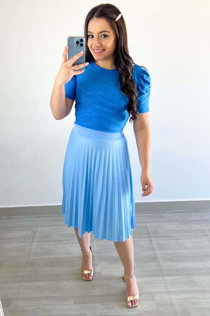 Saia midi azul store bebe