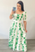 Vestido Longo Floral em Tricoline (Verde)