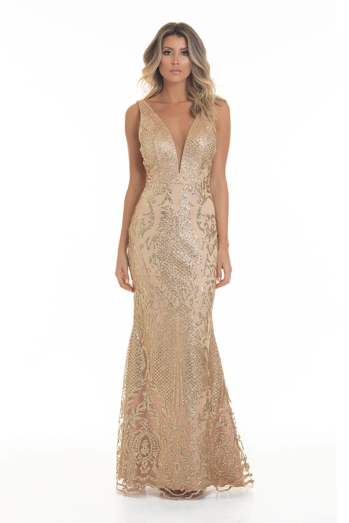 VESTIDO LONGO TULE BROCADO GLITTER