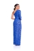 vestido longo de festa camila siqueira paete azul