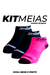 Kit Meias Soquete Feminina Rosa Neon e Preto 3TwoRun - 3 unid