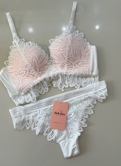 Conjunto Lingerie Luane - Branco com Rosa