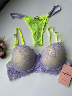 Conjunto Lingerie Isabela - Lavanda com Amarelo Neon