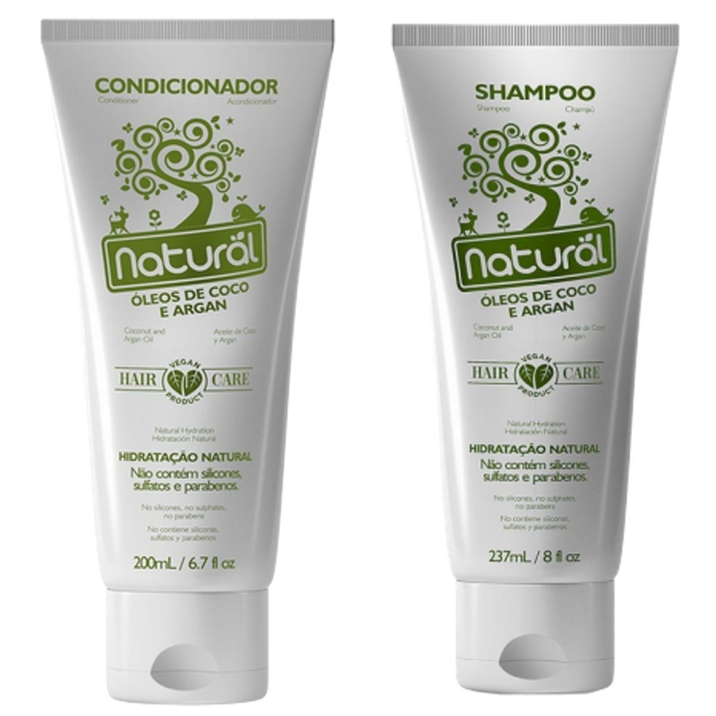 Kit Shampoo e Condicionador Orgânico Natural com Óleo de Coco e Arg