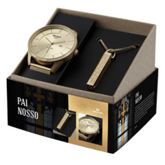 Kit Relógio Seculus Dourado Pai Nosso 44041GPSKDA1