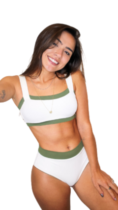 Conjunto: Top Faixa dupla face + Calcinha Hot Pant dupla face Verde Militar com off white na internet