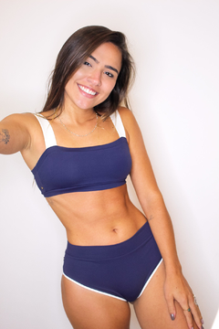 Calcinha Hot Pant dupla face Azul marinho com off white - loja online