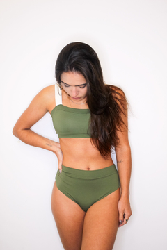 Calcinha Hot Pant dupla face Verde Militar com off white - loja online